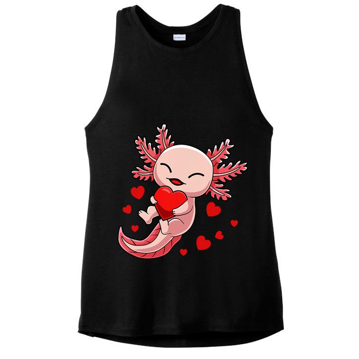 Cute Axolotl Heart Valentines Day Ladies PosiCharge Tri-Blend Wicking Tank