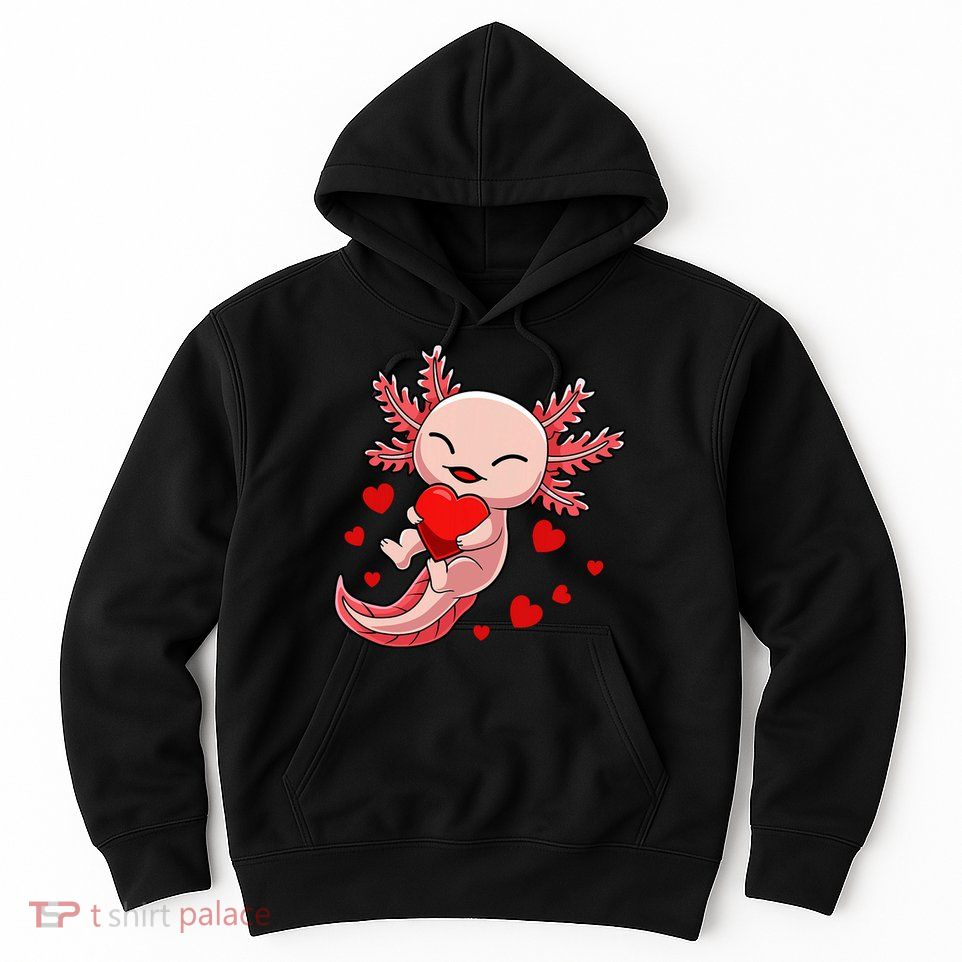 Cute Axolotl Heart Valentines Day Hoodie