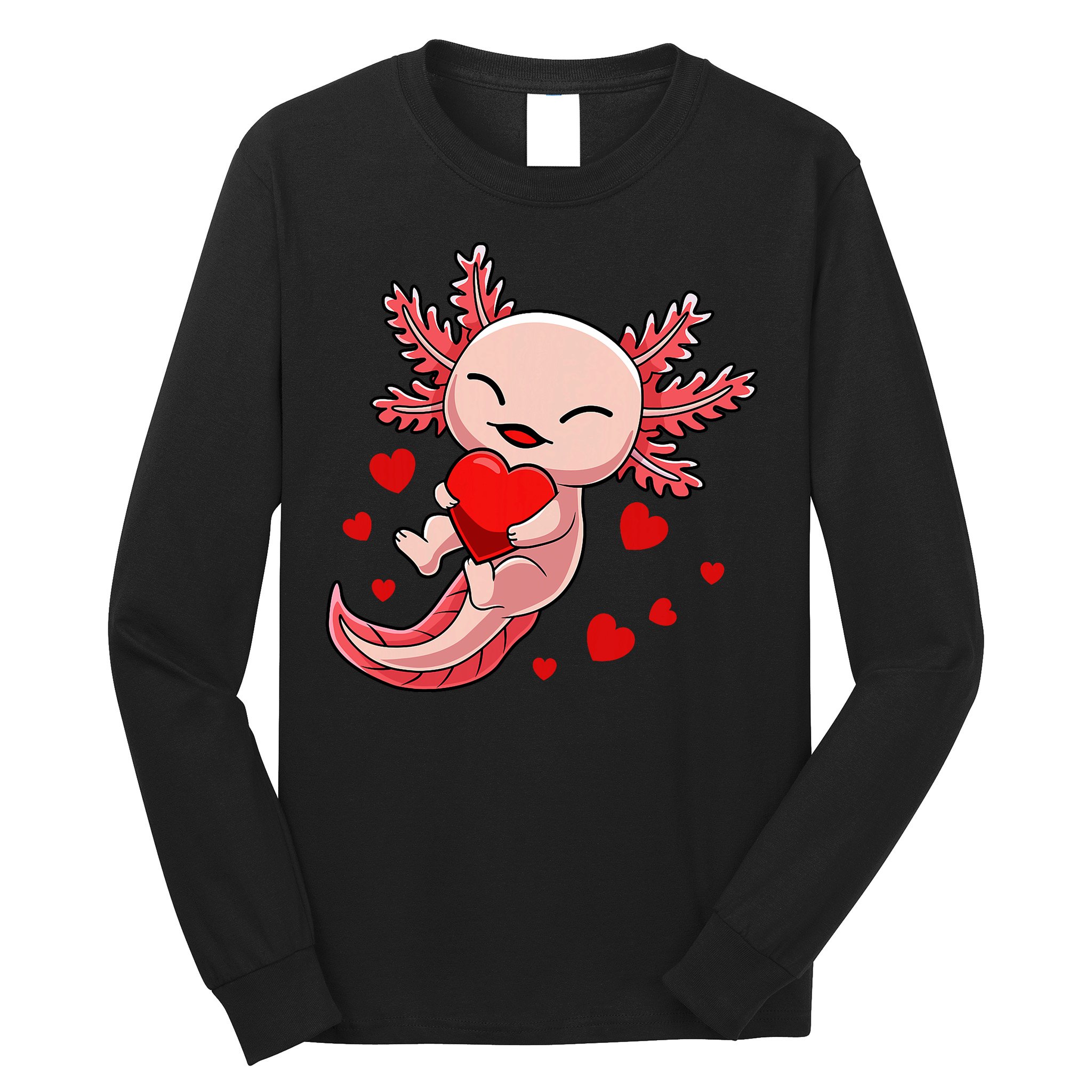 Cute Axolotl Heart Valentines Day Long Sleeve Shirt