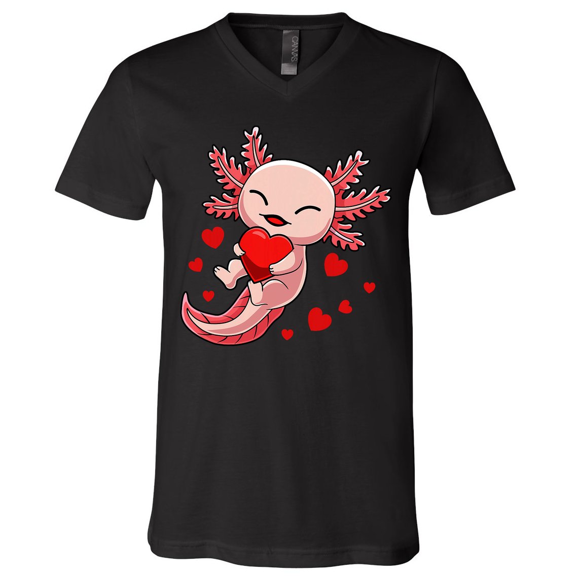 Cute Axolotl Heart Valentines Day V-Neck T-Shirt