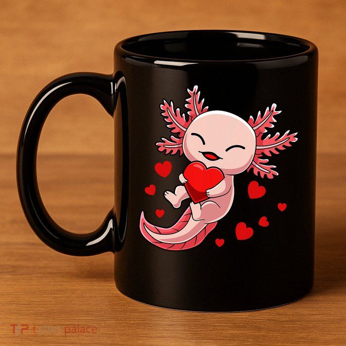 Cute Axolotl Heart Valentines Day 11oz C Handle Ceramic Mug