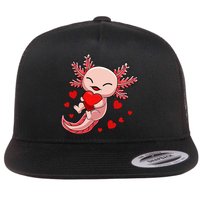 Cute Axolotl Heart Valentines Day Flat Bill Trucker Hat