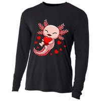 Cute Axolotl Heart Valentines Day Cooling Performance Long Sleeve Crew