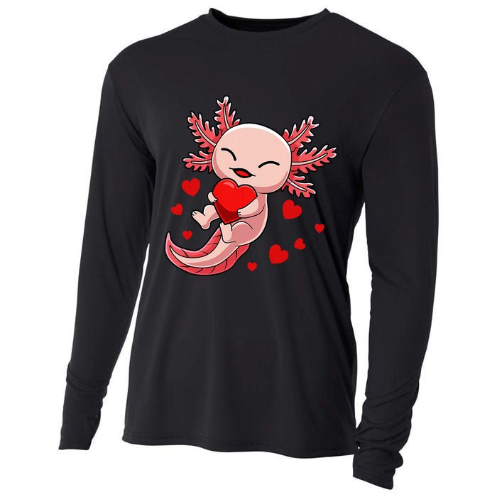 Cute Axolotl Heart Valentines Day Cooling Performance Long Sleeve Crew