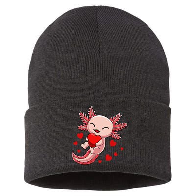 Cute Axolotl Heart Valentines Day Sustainable Knit Beanie