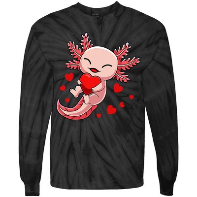 Cute Axolotl Heart Valentines Day Tie-Dye Long Sleeve Shirt