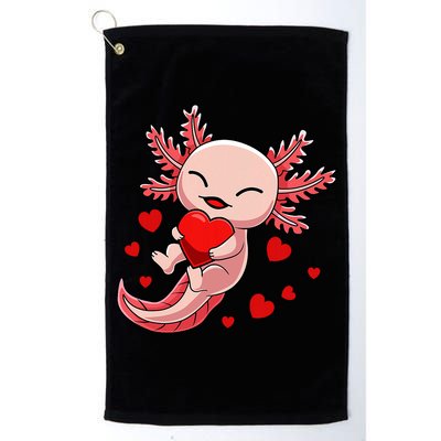 Cute Axolotl Heart Valentines Day Golf Towel