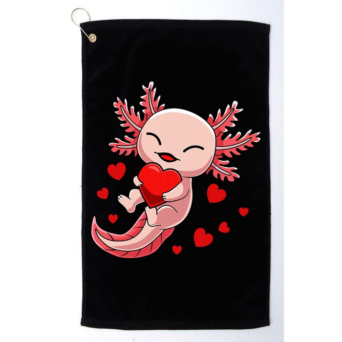 Cute Axolotl Heart Valentines Day Golf Towel