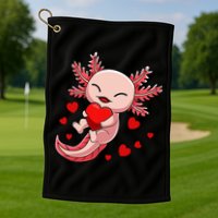 Cute Axolotl Heart Valentines Day Golf Towel
