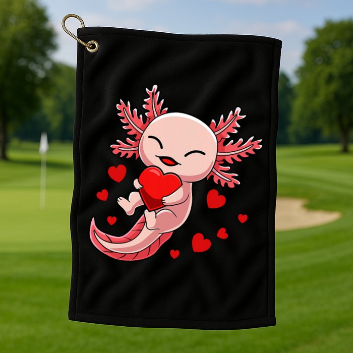 Cute Axolotl Heart Valentines Day Golf Towel