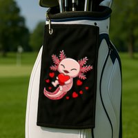 Cute Axolotl Heart Valentines Day Golf Towel