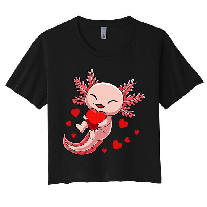 Cute Axolotl Heart Valentines Day Women's Crop Top Tee