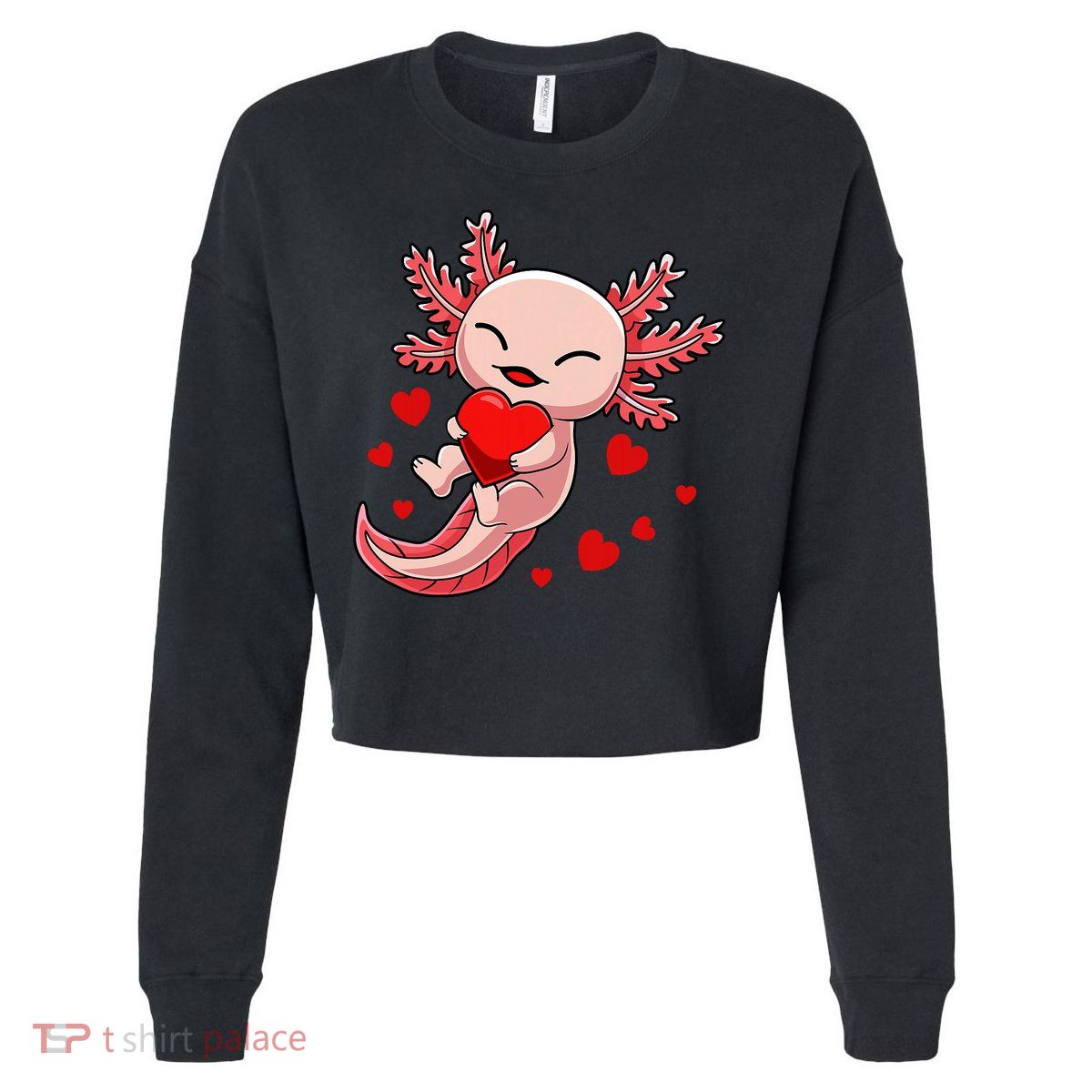 Cute Axolotl Heart Valentines Day Cropped Pullover Crew