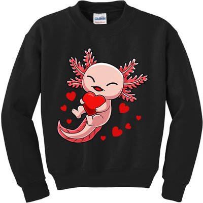 Cute Axolotl Heart Valentines Day Kids Sweatshirt