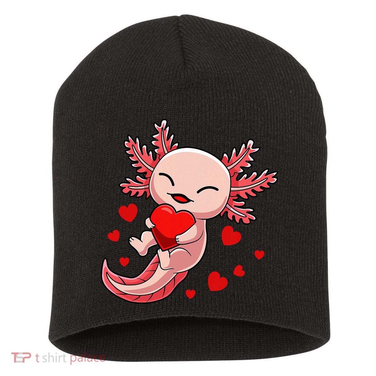 Cute Axolotl Heart Valentines Day Short Acrylic Beanie