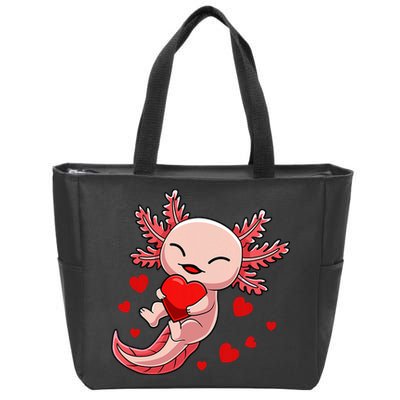 Cute Axolotl Heart Valentines Day Zip Tote Bag