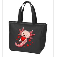 Cute Axolotl Heart Valentines Day Zip Tote Bag