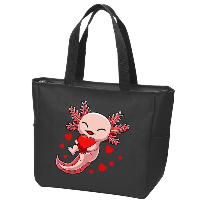 Cute Axolotl Heart Valentines Day Zip Tote Bag