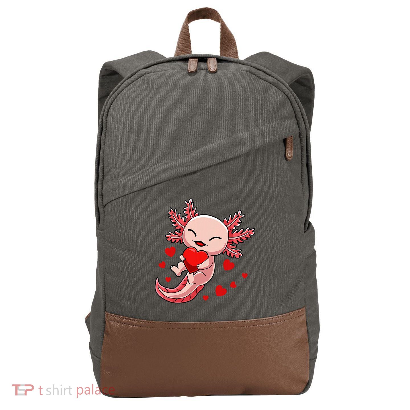 Cute Axolotl Heart Valentines Day Cotton Canvas Backpack