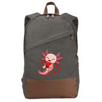 Cute Axolotl Heart Valentines Day Cotton Canvas Backpack