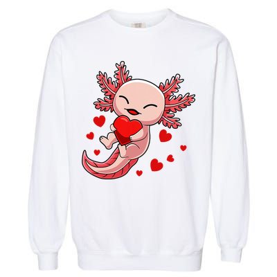 Cute Axolotl Heart Valentines Day Garment-Dyed Sweatshirt