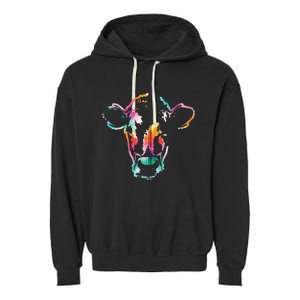 Cow Art Head Gift Watercolor Zip Hoodie Garment-Dyed Fleece Hoodie