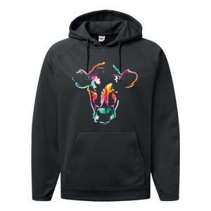 Cow Art Head Gift Watercolor Zip Hoodie Performance Fleece Hoodie