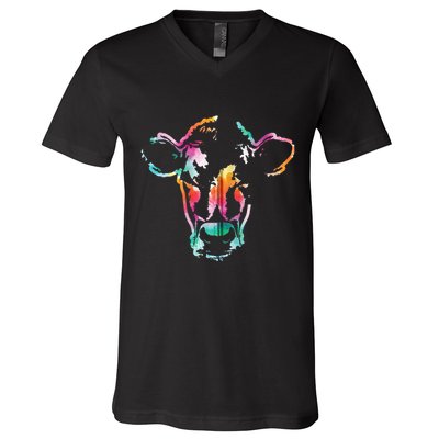 Cow Art Head Gift Watercolor Zip Hoodie V-Neck T-Shirt