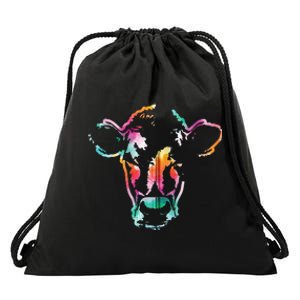 Cow Art Head Gift Watercolor Zip Hoodie Drawstring Bag