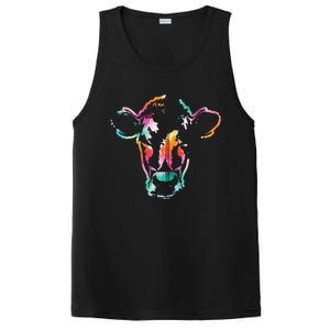 Cow Art Head Gift Watercolor Zip Hoodie PosiCharge Competitor Tank