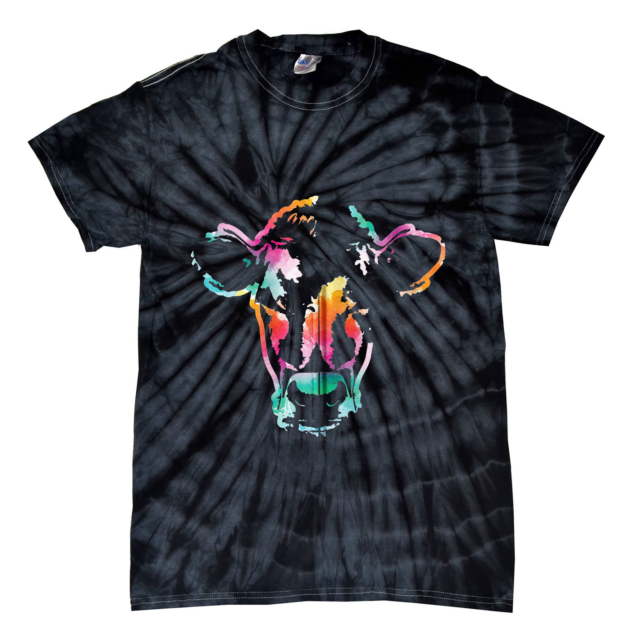 Cow Art Head Gift Watercolor Zip Hoodie Tie-Dye T-Shirt