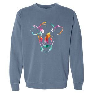 Cow Art Head Gift Watercolor Zip Hoodie Garment-Dyed Sweatshirt