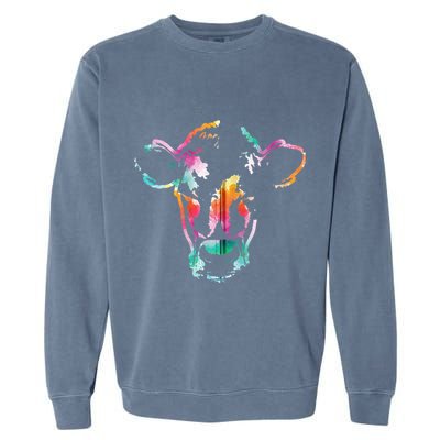 Cow Art Head Gift Watercolor Zip Hoodie Garment-Dyed Sweatshirt