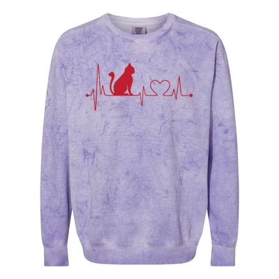 Cat And Heart Wave Cat Lover Colorblast Crewneck Sweatshirt