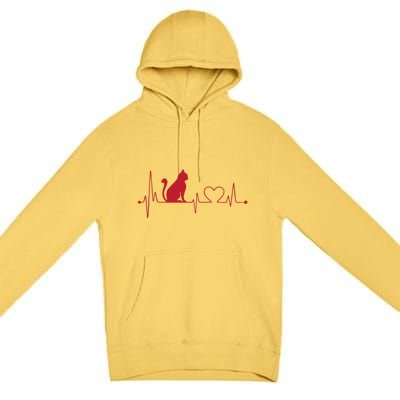 Cat And Heart Wave Cat Lover Premium Pullover Hoodie