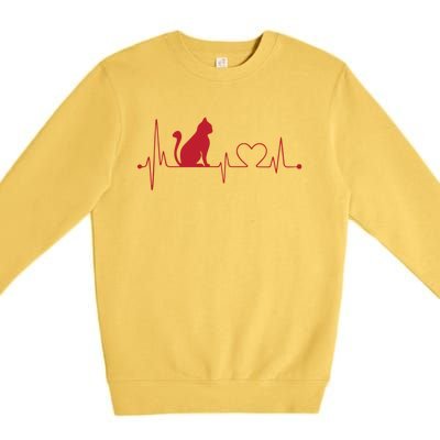 Cat And Heart Wave Cat Lover Premium Crewneck Sweatshirt