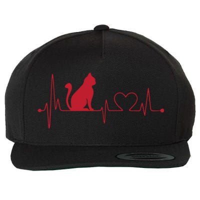 Cat And Heart Wave Cat Lover Wool Snapback Cap