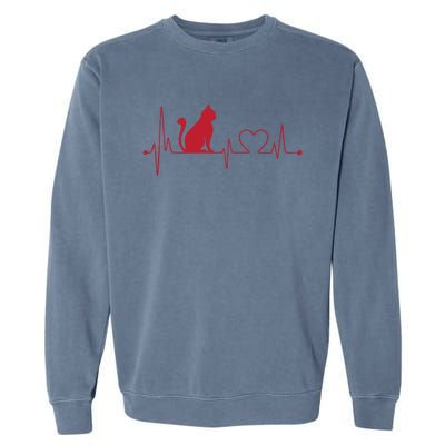 Cat And Heart Wave Cat Lover Garment-Dyed Sweatshirt