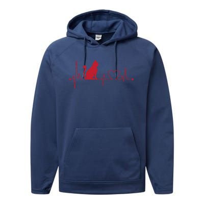 Cat And Heart Wave Cat Lover Performance Fleece Hoodie