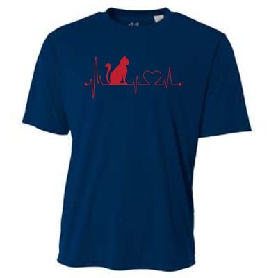 Cat And Heart Wave Cat Lover Cooling Performance Crew T-Shirt