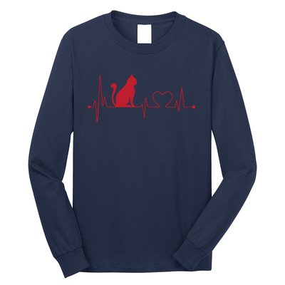 Cat And Heart Wave Cat Lover Long Sleeve Shirt