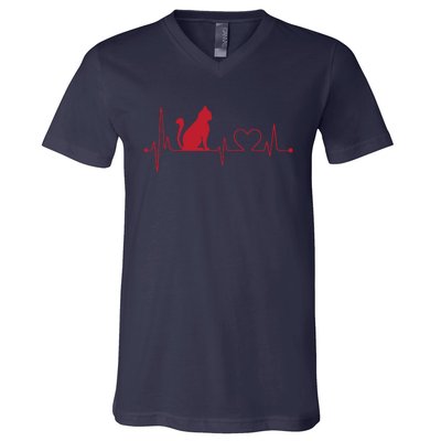 Cat And Heart Wave Cat Lover V-Neck T-Shirt