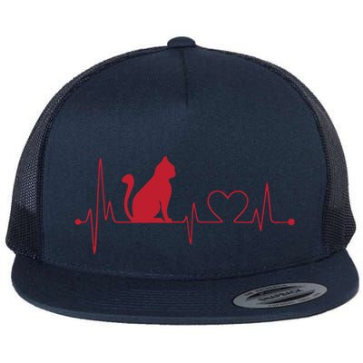 Cat And Heart Wave Cat Lover Flat Bill Trucker Hat