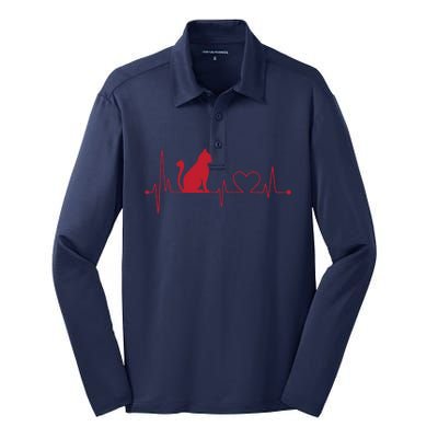 Cat And Heart Wave Cat Lover Silk Touch Performance Long Sleeve Polo