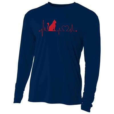 Cat And Heart Wave Cat Lover Cooling Performance Long Sleeve Crew