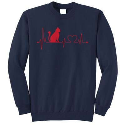 Cat And Heart Wave Cat Lover Tall Sweatshirt