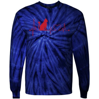 Cat And Heart Wave Cat Lover Tie-Dye Long Sleeve Shirt