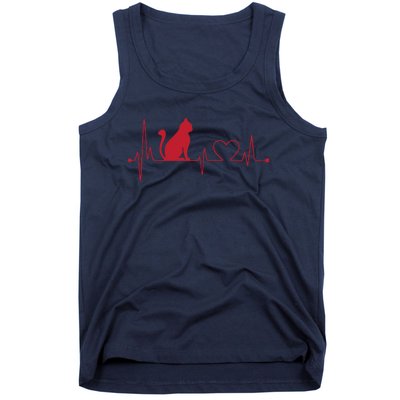 Cat And Heart Wave Cat Lover Tank Top