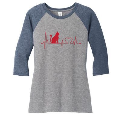 Cat And Heart Wave Cat Lover Women's Tri-Blend 3/4-Sleeve Raglan Shirt