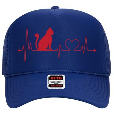 Cat And Heart Wave Cat Lover High Crown Mesh Back Trucker Hat